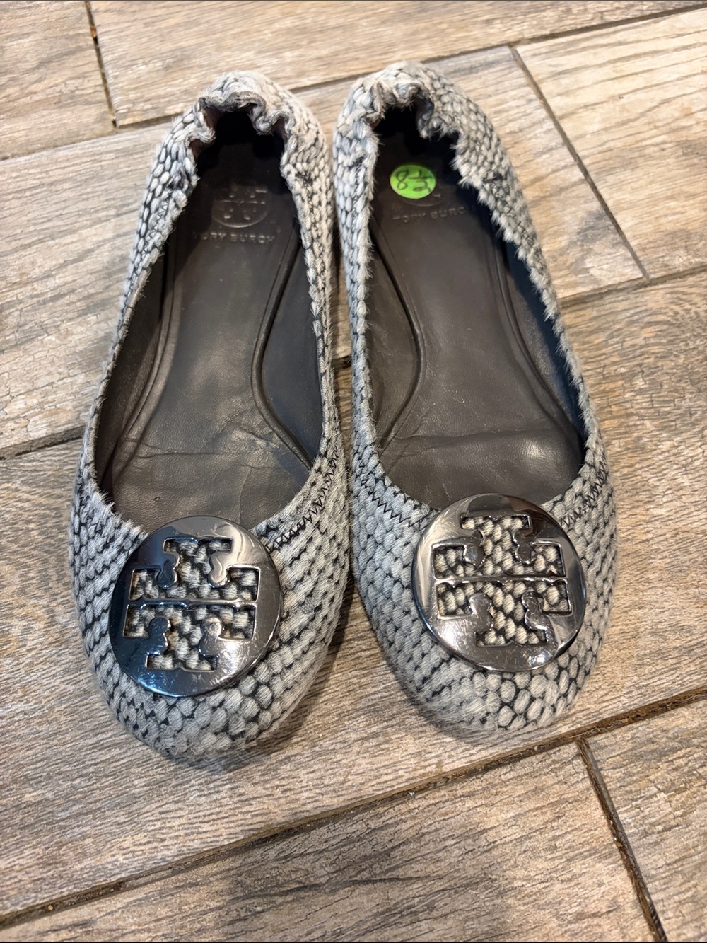 Tory Burch Gray Braided Reva Logo Ballet Flats size 8.5